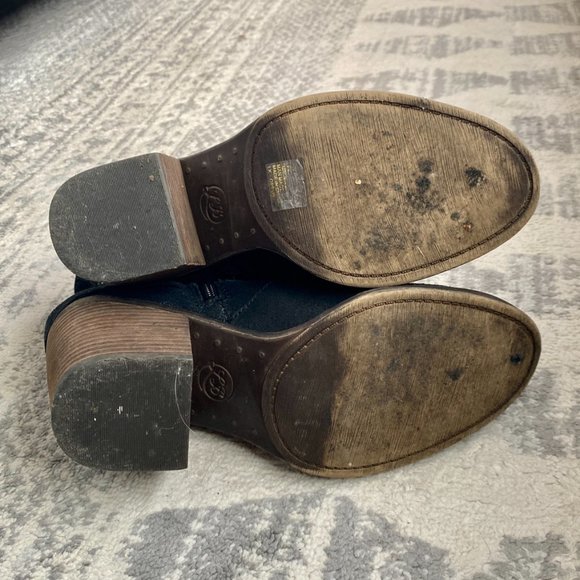 Lucky Brand Black Suede Leather Buckle Ankle Boots Stacked Heel - Picture 7 of 7